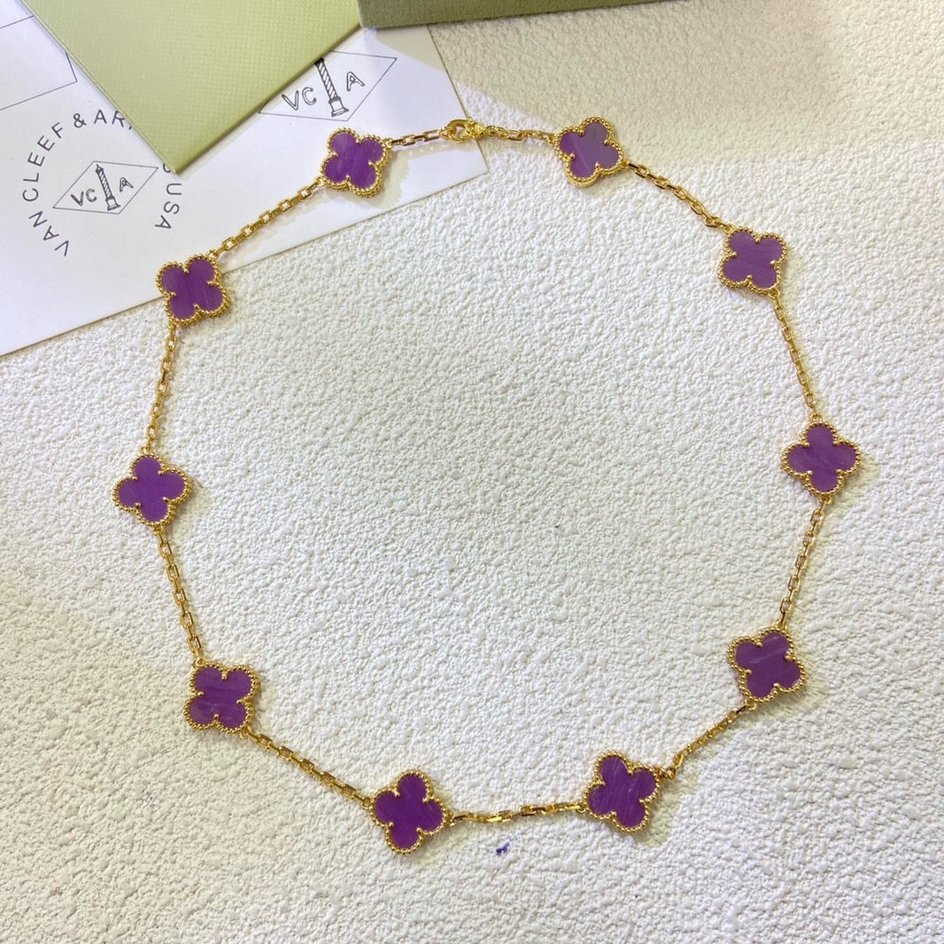 [LUCKY LOVE]CLOVER 10 MOTIFS  PURPLE VIOLET  NECKLACE