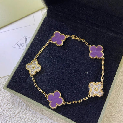 [LUCKY LOVE] CLOVER 5 MOTIF VIOLET BRACELET COLLECTION