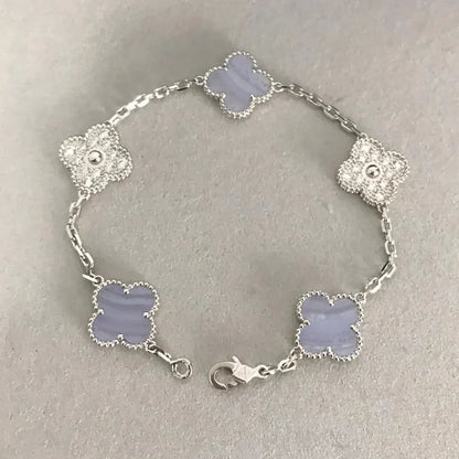 [LUCKY LOVE] CLOVER 5 MOTIF PURPLE CHALCEDONY BRACELET COLLECTION