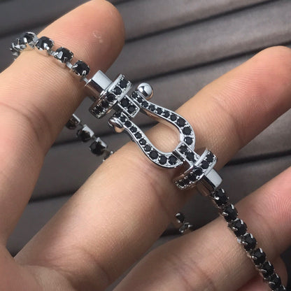 [LUCKY LOVE]FORCE  LARGE HORSESHOE FULL DIAMOND TENNIS BRACELET