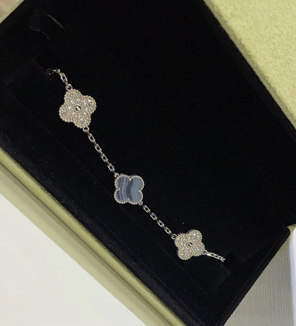 [LUCKY LOVE] CLOVER 5 MOTIF PURPLE CHALCEDONY BRACELET COLLECTION