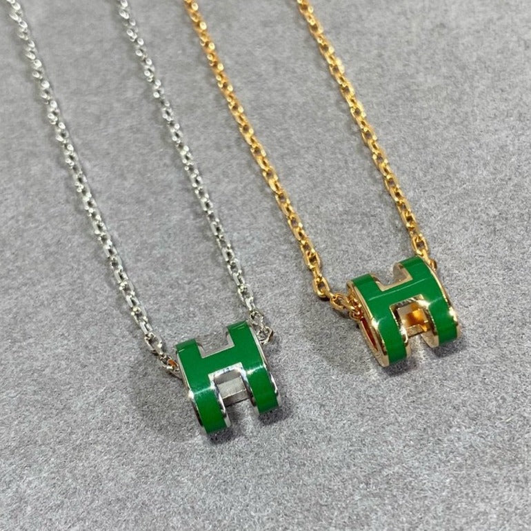 [LUCKY LOVE]POP H GREEN NECKLACE SILVER AND GOLD
