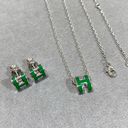 [LUCKY LOVE]POP H GREEN NECKLACE SILVER AND GOLD