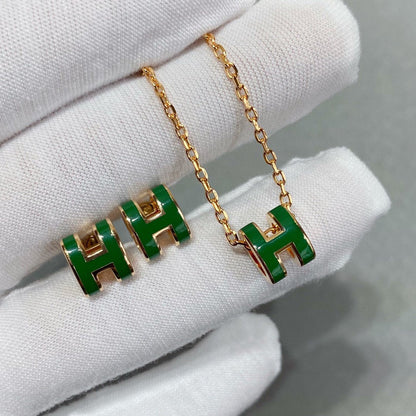 [LUCKY LOVE]POP H GREEN NECKLACE SILVER AND GOLD