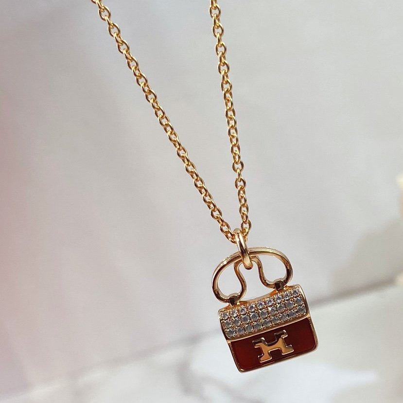 [LUCKY LOVE]CONSTANCE RED PEDANT PINK GOLD NECKLACE