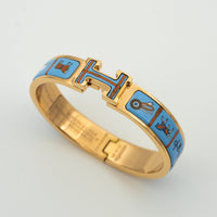 [LUCKY LOVE]H PINK GOLD BRACELET BLUE CERAMIC