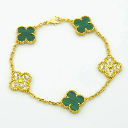 [LUCKY LOVE]CLOVER  5 MOTIF MALACHITE DIAMOND BRACELET