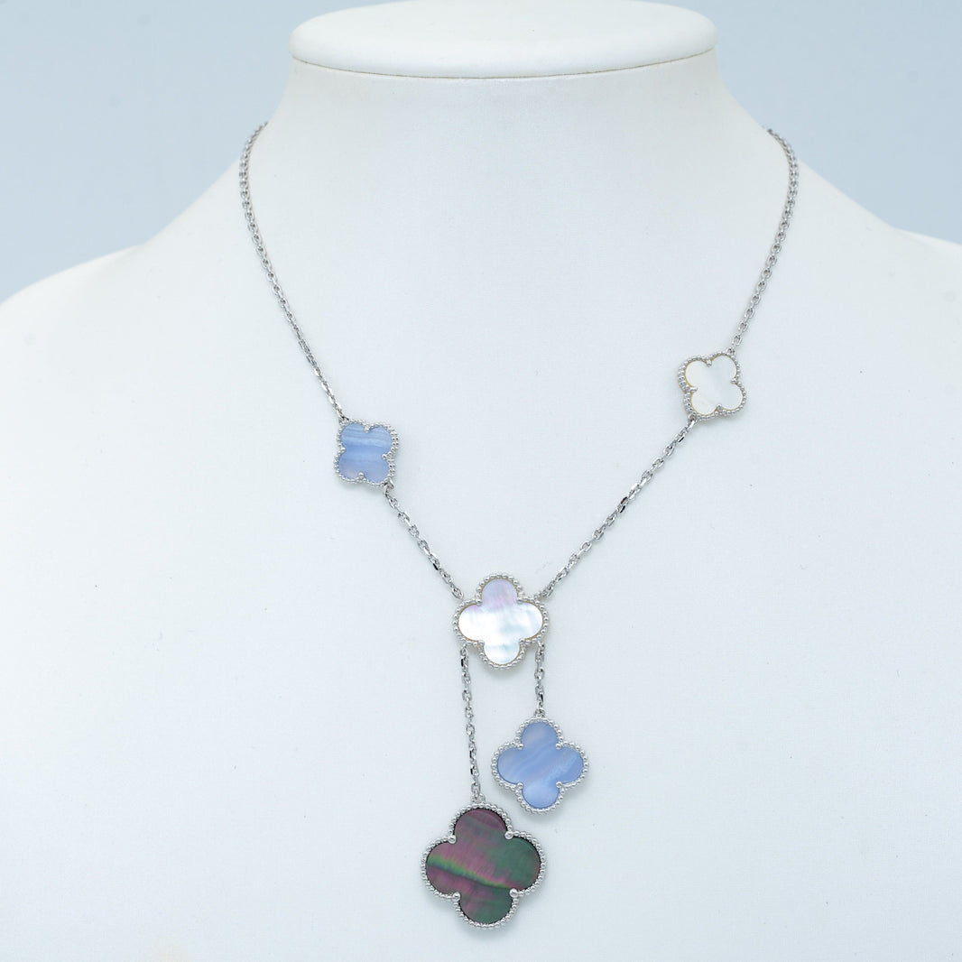 [LUCKY LOVE]CLOVER MOP CHALCEDONY NECKLACE SILVER 6 MOTIF