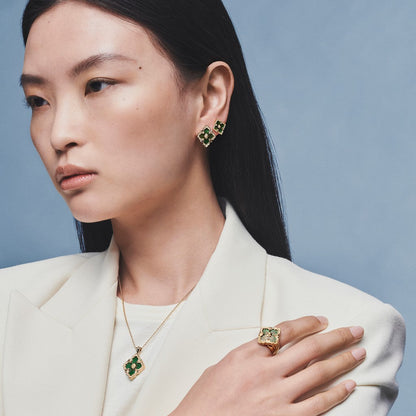 [LUCKY LOVE]OPERA TULLE GOLD BUTTON EARRINGS ENAMELED ELEMENT