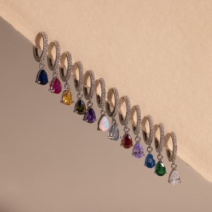 Pave Birthstone Drop Huggies
