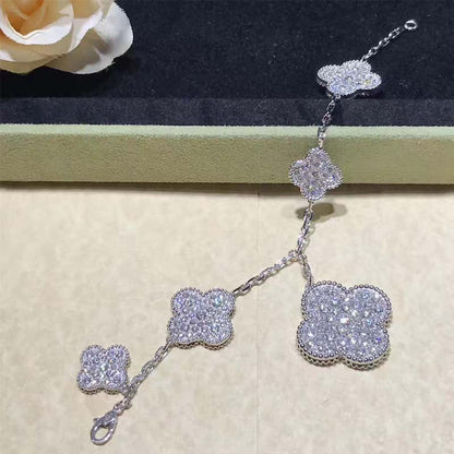 [LUCKY LOVE]CLOVER 6 MOTIFS SILVER DIAMOND BRACELET