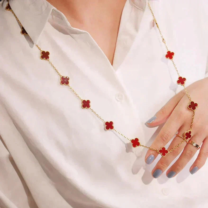 [LUCKY LOVE]CLOVER 20 MOTIFS CARNELIAN NECKLACE
