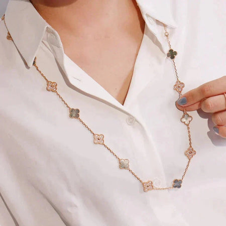 [LUCKY LOVE]CLOVER 20 MOTIFS DARK MOP DIAMOND  NECKLACE