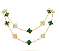 [LUCKY LOVE]CLOVER 20 MOTIFS MALACHITE DIAMOND NECKLACE