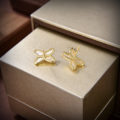 [LUCKY LOVE]JEUX DE WHITE MOP GOLD DIAMOND EARRINGS