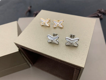 [LUCKY LOVE]JEUX DE WHITE MOP SILVER DIAMOND EARRINGS