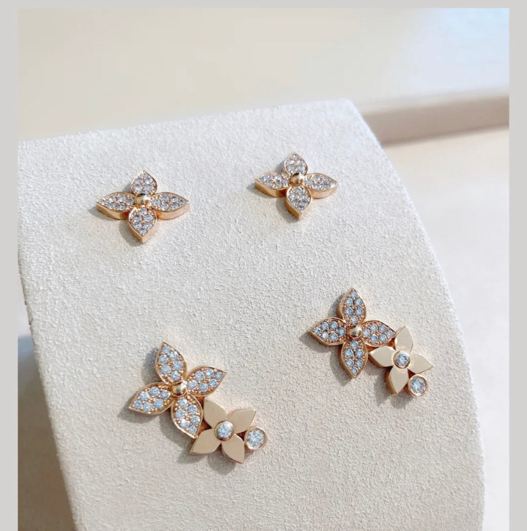 [LUCKY LOVE]STAR BLOSSOM STUD EARRINGS PINK GOLD DIAMONDS