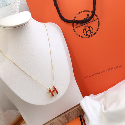 [LUCKY LOVE]HM CLIC RED ENAMEL GOLD NECKLACE