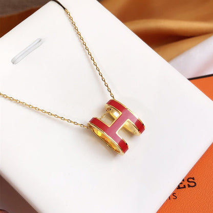[LUCKY LOVE]HM CLIC RED ENAMEL GOLD NECKLACE