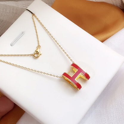 [LUCKY LOVE]HM CLIC RED ENAMEL GOLD NECKLACE