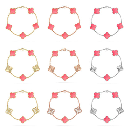 [LUCKY LOVE] CLOVER 5 MOTIFS  PINK MOP BRACELET COLLECTION
