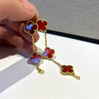 [LUCKY LOVE]CLOVER 5 MOTIFS RED AGATE  BRACELET