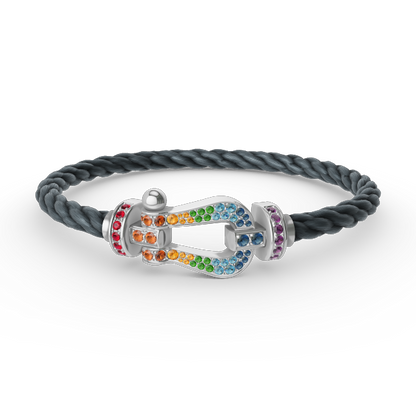 [LUCKY LOVE]FORC LARGE HORSESHOE  COLORED DIAMOND BRACELET SILVER