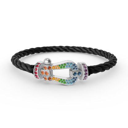 [LUCKY LOVE]FORC LARGE HORSESHOE  COLORED DIAMOND BRACELET SILVER