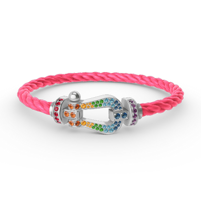 [LUCKY LOVE]FORC LARGE HORSESHOE  COLORED DIAMOND BRACELET SILVER