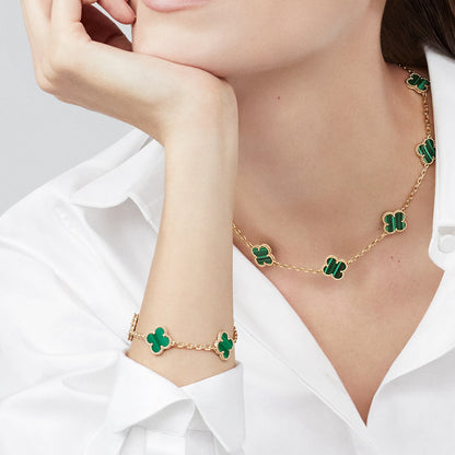 [LUCKY LOVE]CLOVER 10 MOTIFS MALACHITE NECKLACE