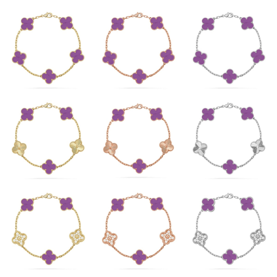 [LUCKY LOVE] CLOVER 5 MOTIF VIOLET BRACELET COLLECTION