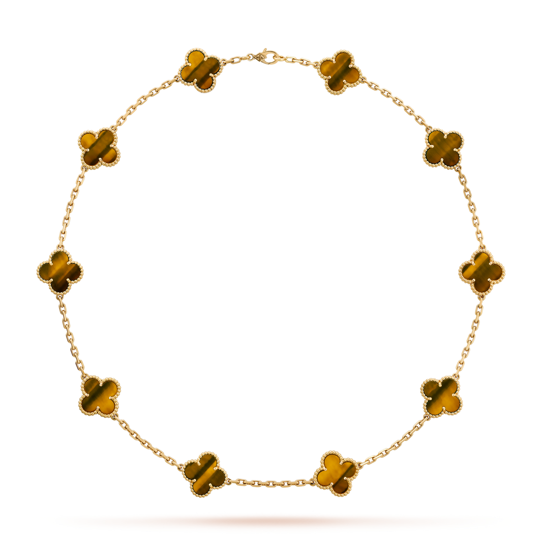 [LUCKY LOVE]CLOVER 10 MOTIFS TIGER EYE NECKLACE