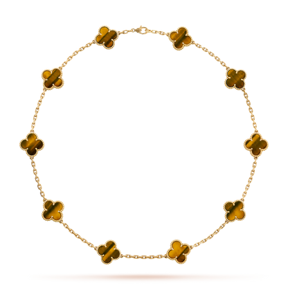 [LUCKY LOVE]CLOVER 10 MOTIFS TIGER EYE NECKLACE