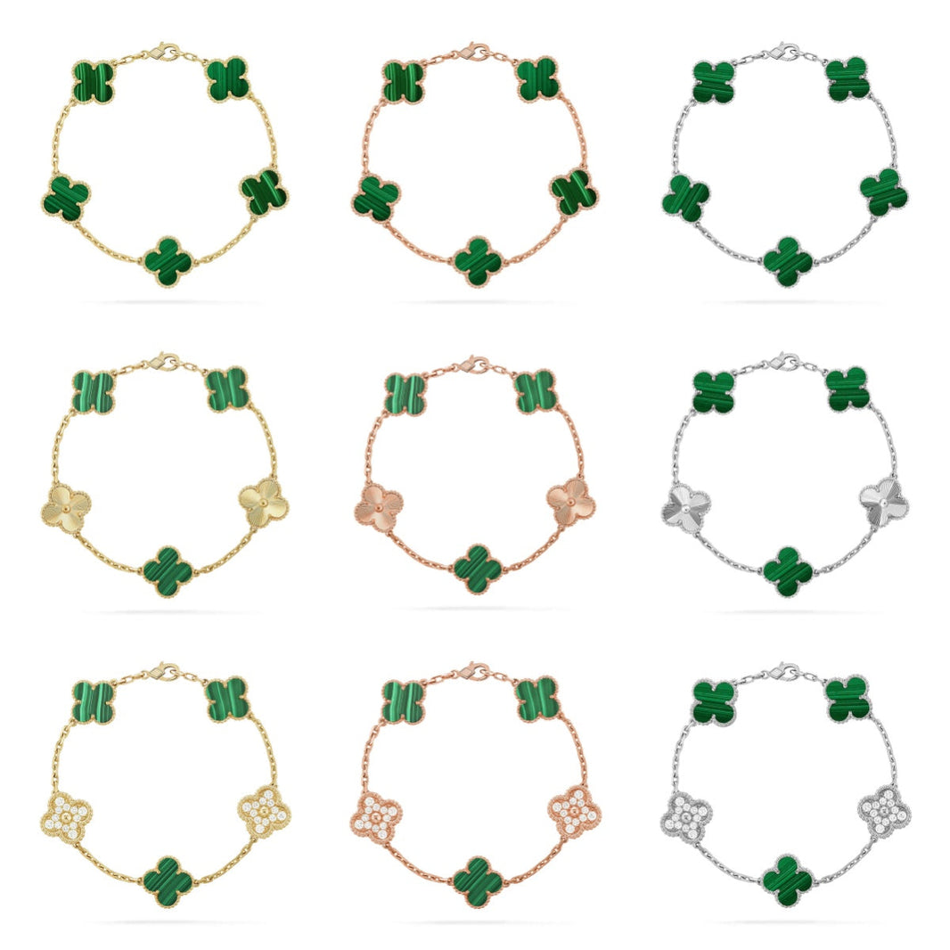 [LUCKY LOVE] CLOVER 5 MOTIF MALACHITE BRACELET COLLECTION