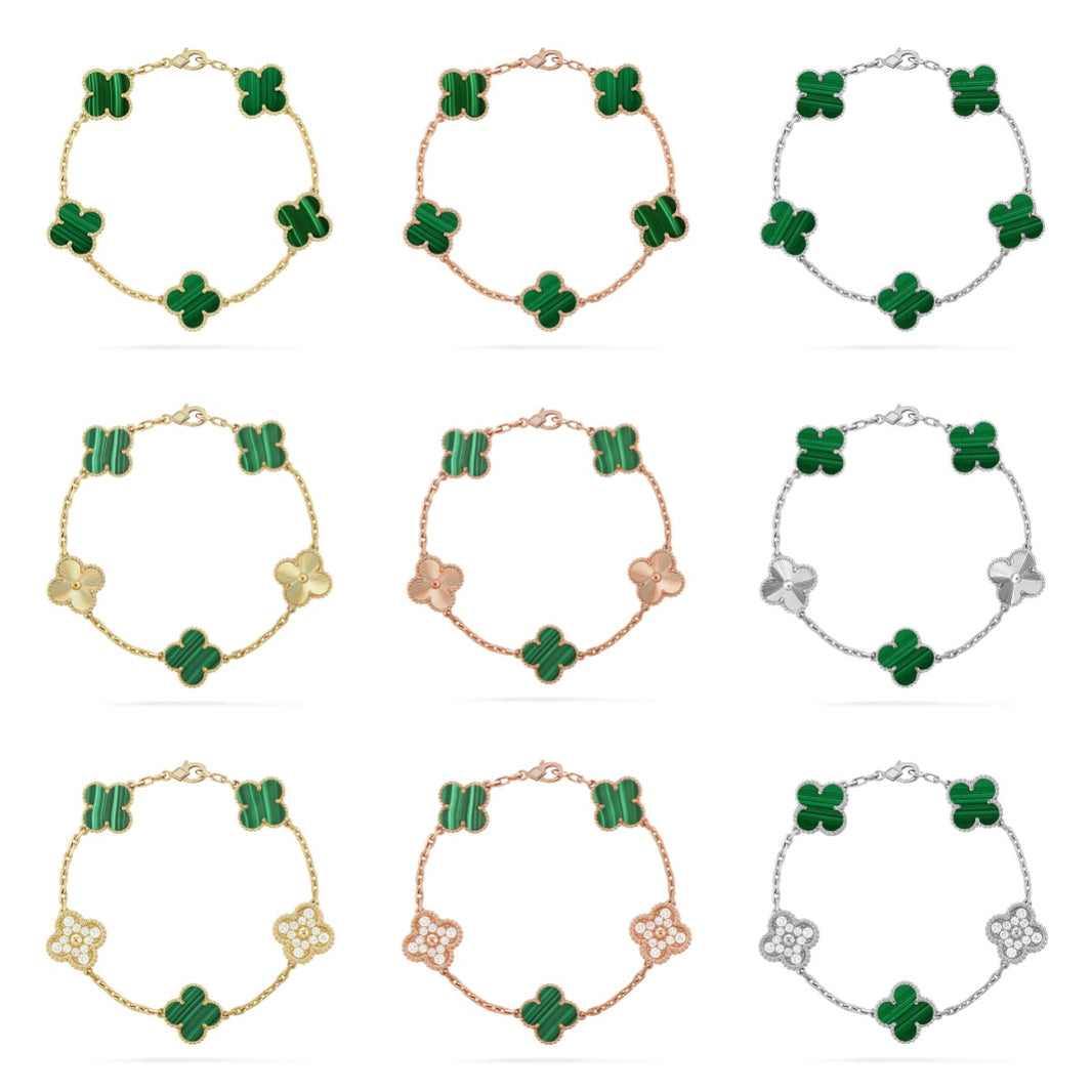 [LUCKY LOVE] CLOVER 5 MOTIF MALACHITE BRACELET COLLECTION
