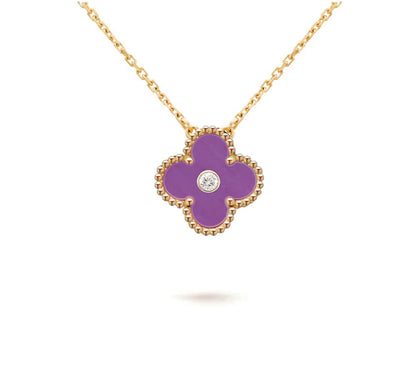 [LUCKY LOVE]CLOVER 15MM DIAMOND SINGLE FLOWER NECKLACE COLLECTION