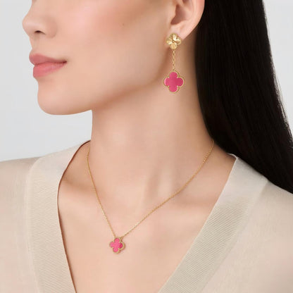 [LUCKY LOVE]NEW CLOVER 2 MOTIF PINK ENAMEL EARRINGS