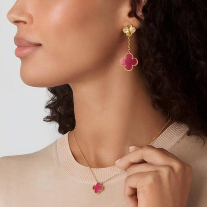 [LUCKY LOVE]NEW CLOVER 2 MOTIF PINK ENAMEL EARRINGS