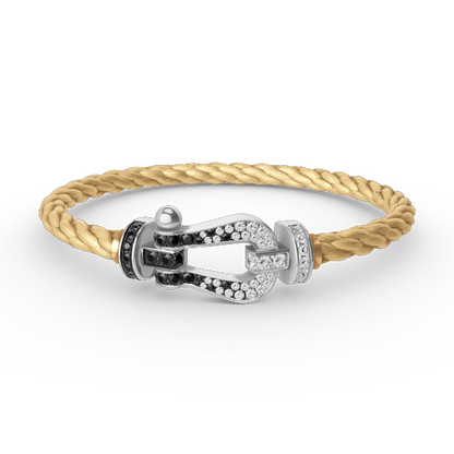 [LUCKY LOVE]FORCE LARGE HORSESHOE BLACK WHITE DIAMOND BRACELET SILVER