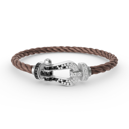 [LUCKY LOVE]FORCE LARGE HORSESHOE BLACK WHITE DIAMOND BRACELET SILVER