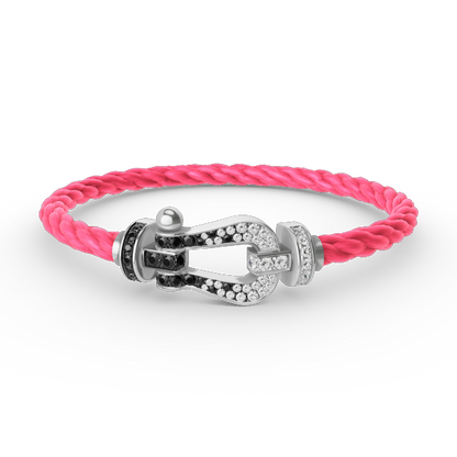 [LUCKY LOVE]FORCE LARGE HORSESHOE BLACK WHITE DIAMOND BRACELET SILVER
