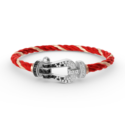 [LUCKY LOVE]FORCE LARGE HORSESHOE BLACK WHITE DIAMOND BRACELET SILVER