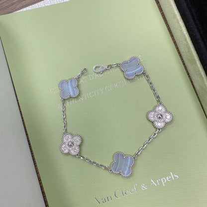 [LUCKY LOVE] CLOVER 5 MOTIF PURPLE CHALCEDONY BRACELET COLLECTION
