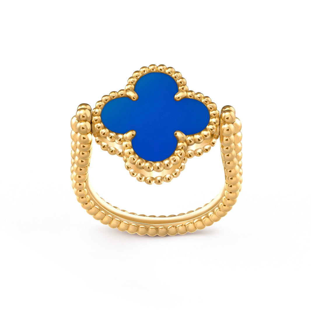 [LUCKY LOVE]CLOVER RIVERSIBLE BLUE AGATE RING