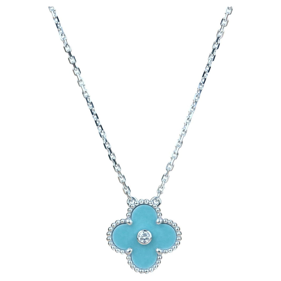 [LUCKY LOVE]CLOVER 15MM DIAMOND SVRES PORCELAIN  NECKLACE SILVER