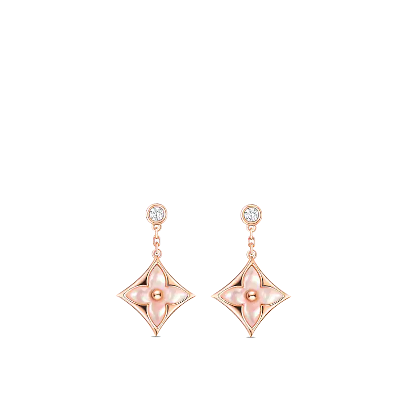 [LUCKY LOVE]DOUBLE STAR PINK GOLD MOP DROP EARRINGS