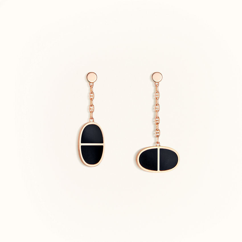 [LUCKY LOVE]CHAINE VERSO BLACK CERAMIC EARRINGS