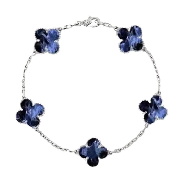 [LUCKY LOVE]CLOVER 5 MOTIF PIETERSITE SILVER BRACELET