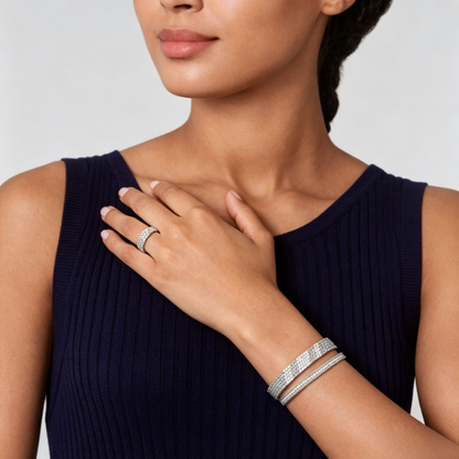 [LUCKY LOVE]Three-row diamond ring
