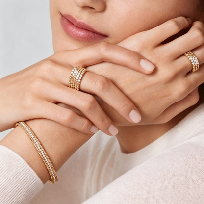 [LUCKY LOVE]Three-row diamond ring